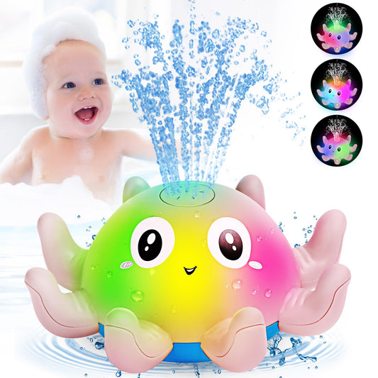Jovicos Bath Toy, Octopus Spray Water Toy with Light, Bath Toy Baby from 1 Year, Bath Time Toy Children Gift (Blue)