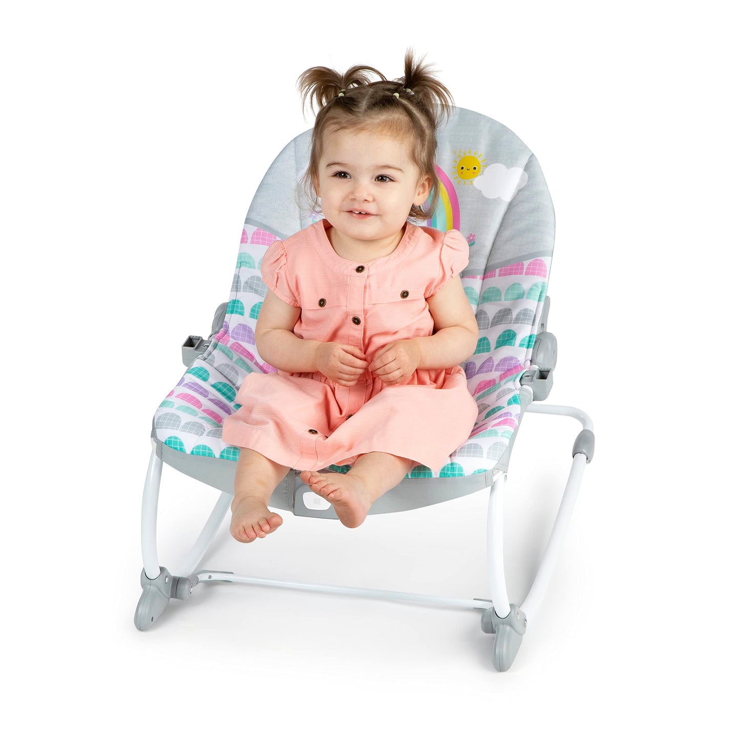 Bright Starts, Disney Baby Minnie Mouse Forever Besties, Wippe für Babies und Kleinkinder, mit beruhigenden Vibrationen, abnehmbarem Spielzeugbogen und 2 Spielzeugen, rose, 12209