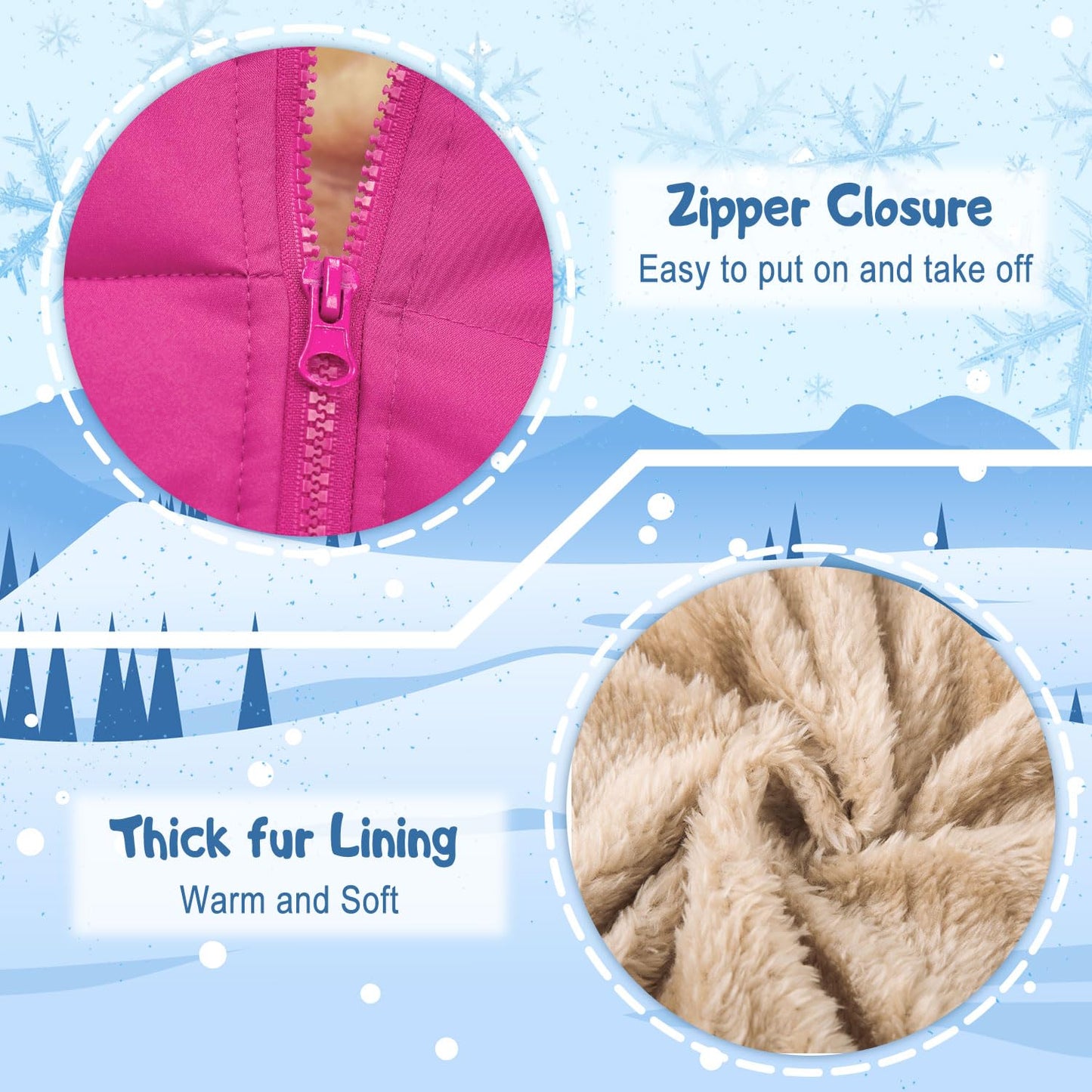 kids4ever Baby Winter Jacket Coat Zip Hooded Jacket Windproof Warm Fleece Outerwear Snowsuit with Two Pockets for Boys Girls 12 Months - 5 Years