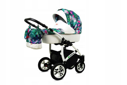 BabyLux® Bambimo Pushchair Set 3 in 1 - Tropical - incl. Baby Carrycot, Buggy Sports Seat, Car Seat - Pram Set - Combination Pram with Changing Bag, Rain Cover etc.