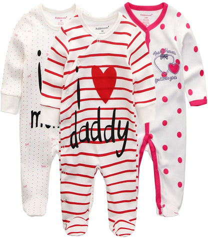 Kiddiezoom Unisex Baby-Jungen Mädchen Schlafstrampler Pyjamas Baumwolle Overalls Strampler, 3er Pack
