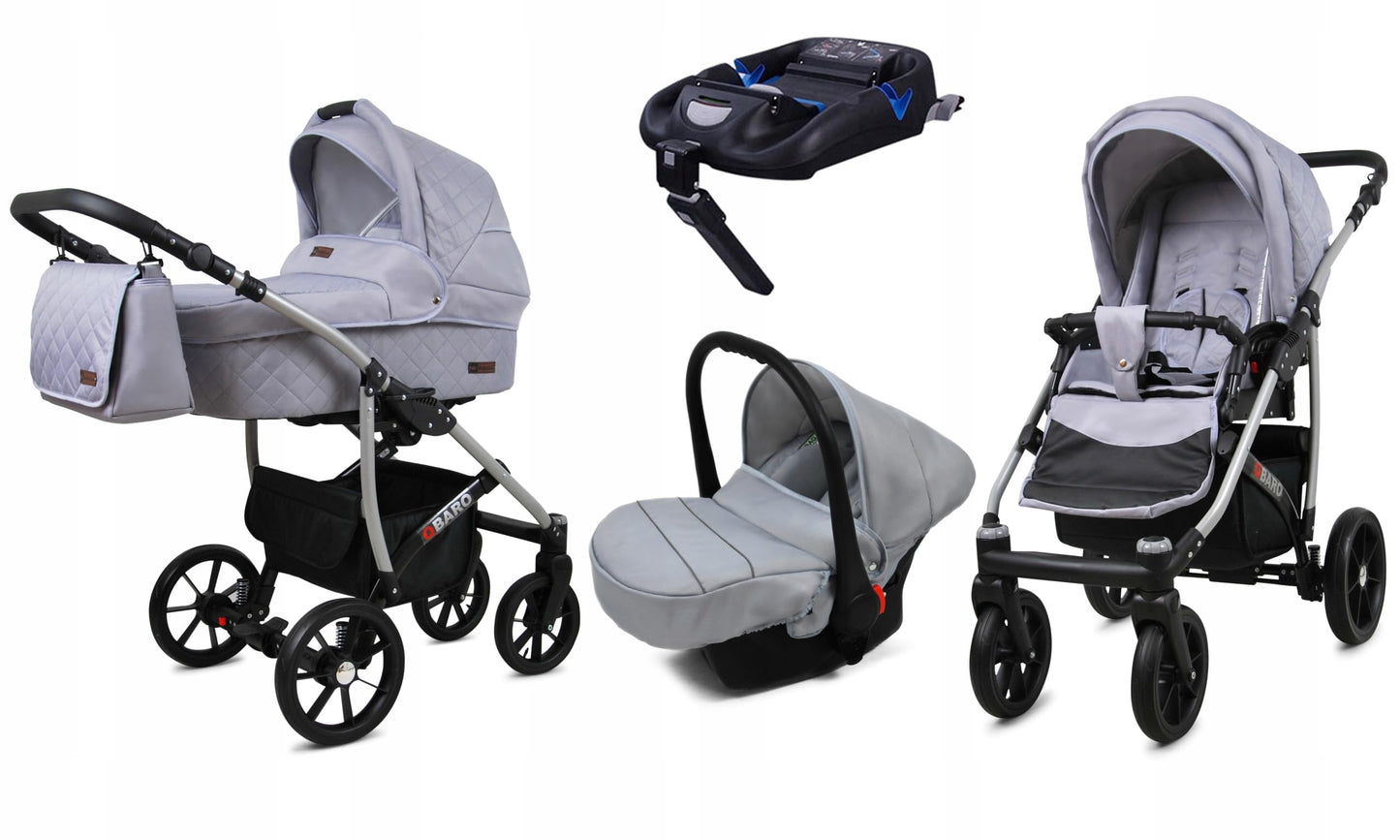 BabyLux® Bambimo Qbaro 3-in-1 Pushchair Set Including Baby Carrycot, Buggy Sports Seat, Car Seat - Car Seat - Pram Set - Combination Pram with Changing Bag, Rain Cover etc. 