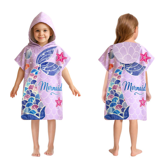 LMSHOWOWO Badeponcho Kinder mit Kapuze 75 * 65cm, Mikrofaser Handtuch Poncho Kinder, Weich Saugfähig Strandtuch Badetuch Badehandtuch, für Strand Schwimmen Reisen, für Mädchen Jungen 2-8 Jahre Alt
