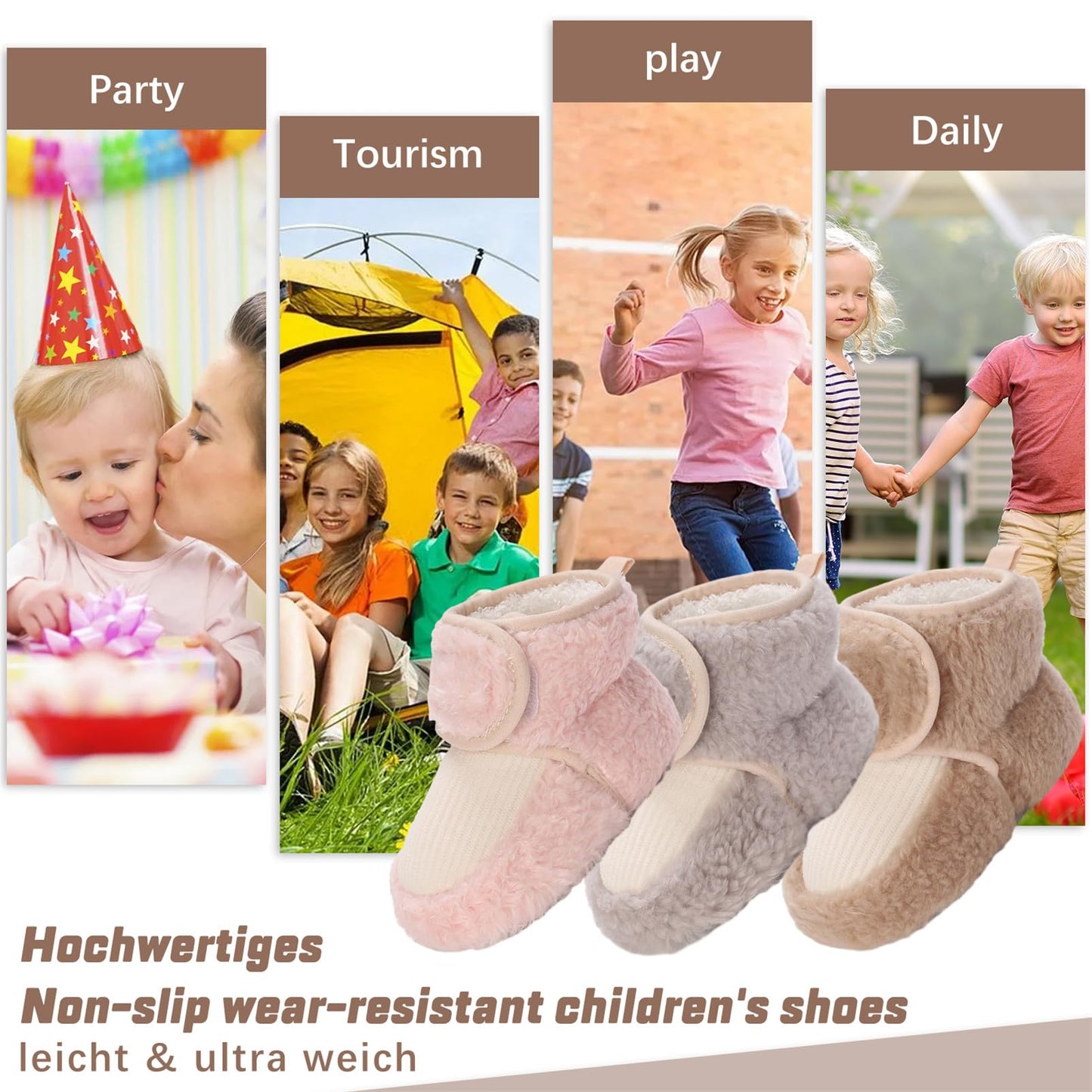 Baby Newborn Fleece Bootie, Winter Warm Non-Slip Soft Sole Winter Shoes, Sock Shoes, Cute Adjustable Crawling Shoes, Prewalker Boots for Girls and Boys, Toddler Size 0-18 Months