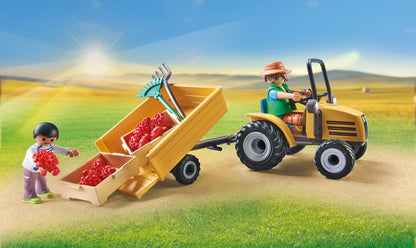PLAYMOBIL Country 71442 Traktor mit Anhänger und Wassertank, frische Ernte auf dem Bauernhof, spielerisches Lernen über die Umwelt, nachhaltiges Spielzeug für Kinder ab 4 Jahren