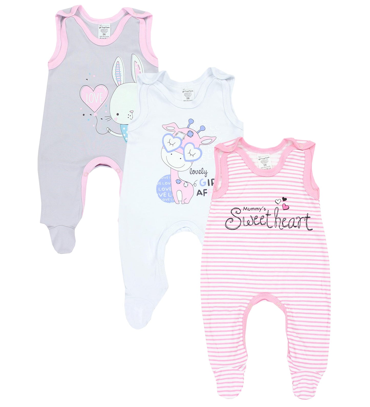 TupTam Baby Mädchen Strampler mit Aufdruck Spruch 3er Pack