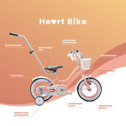 sun baby Mädchenfahrrad 12, 14 und 16 Zoll Radgröße Heart Bike zur Auswahl, mit Abnehmbarer Schubstange, Kinderfahrrad für Mädchen von 2 bis 6 Jahre - Meloni2
