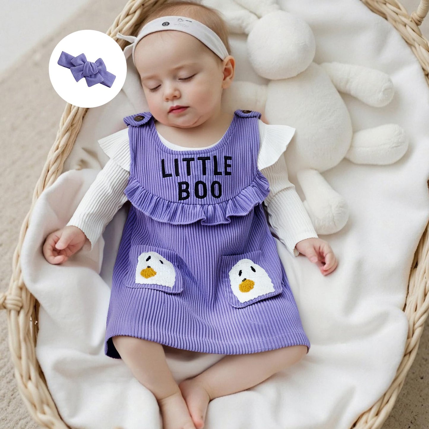 Geagodelia Baby Girl Halloween Clothing Outfit Pumpkin Ghost Baby Clothing Set Body Top + Jumpsuit Dress Newborn Soft Baby Set