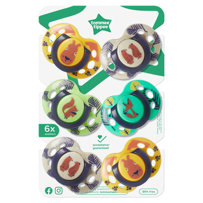 Tommee Tippee Fun Style Beruhigungssauger, Symmetrische Kiefergerechte Form, BPA-freies Silikon, 18-36M, 6er-Set
