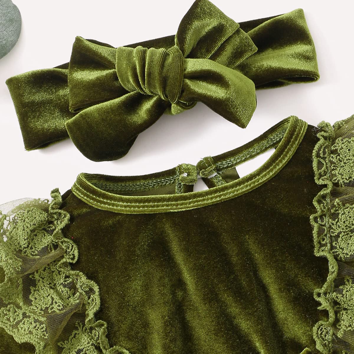 Baby Dress Girls Long Sleeve Lace A Line Princess Velvet Dress + Headband Wedding Festive Autumn Winter Clothing