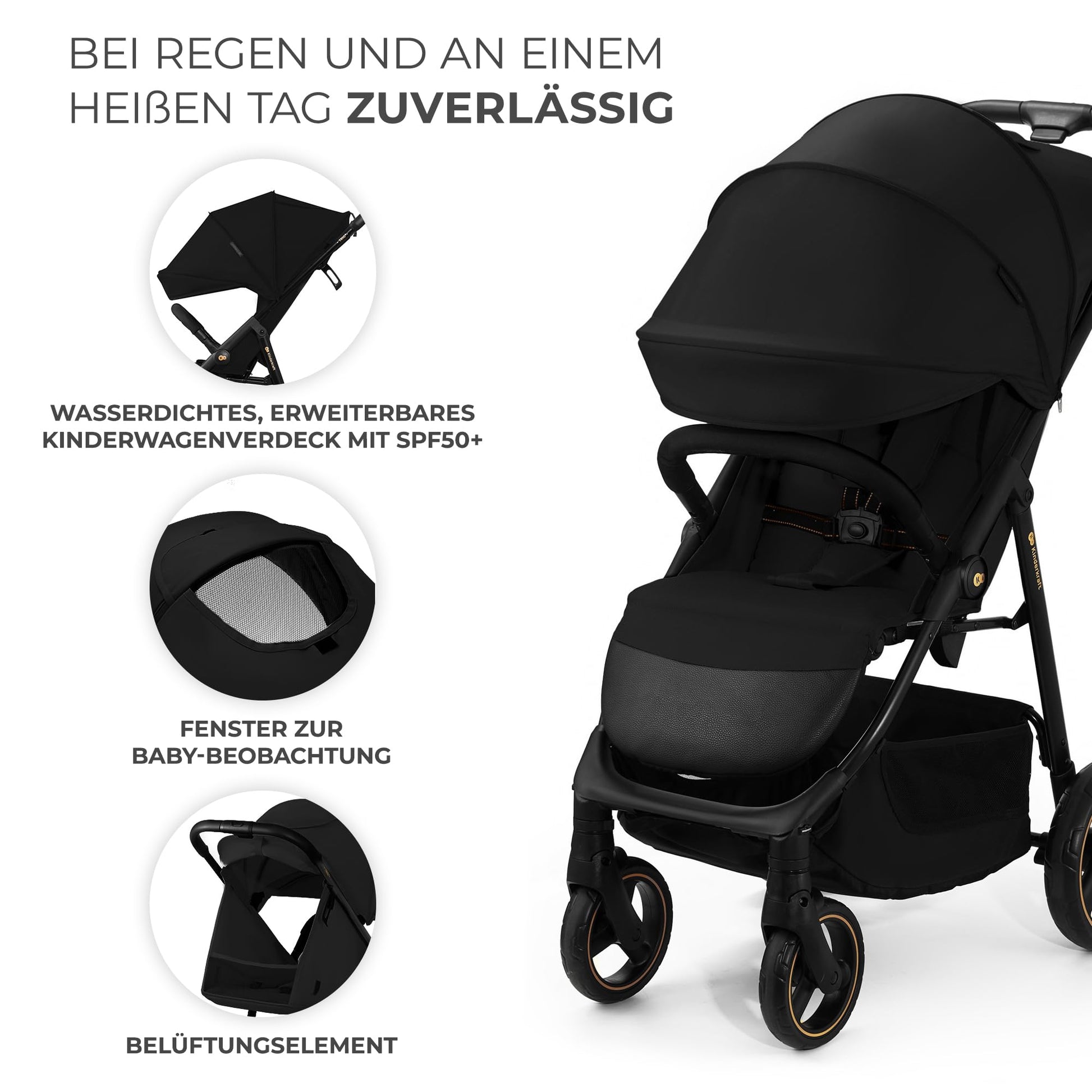 Kinderkraft TRIG 3 Kinderwagen, Kinderbuggy, Liegewagen, Sportwagen, Buggy, Zusammenklappen, Breite und tiefe Sitz, mit Liegeposition, 4 Rad Dämpfung, Große Dach, 5-Punkt-Gurt, bis zu 25 kg, Beige - Meloni2