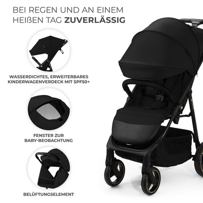 Kinderkraft TRIG 3 Kinderwagen, Kinderbuggy, Liegewagen, Sportwagen, Buggy, Zusammenklappen, Breite und tiefe Sitz, mit Liegeposition, 4 Rad Dämpfung, Große Dach, 5-Punkt-Gurt, bis zu 25 kg, Beige - Meloni2
