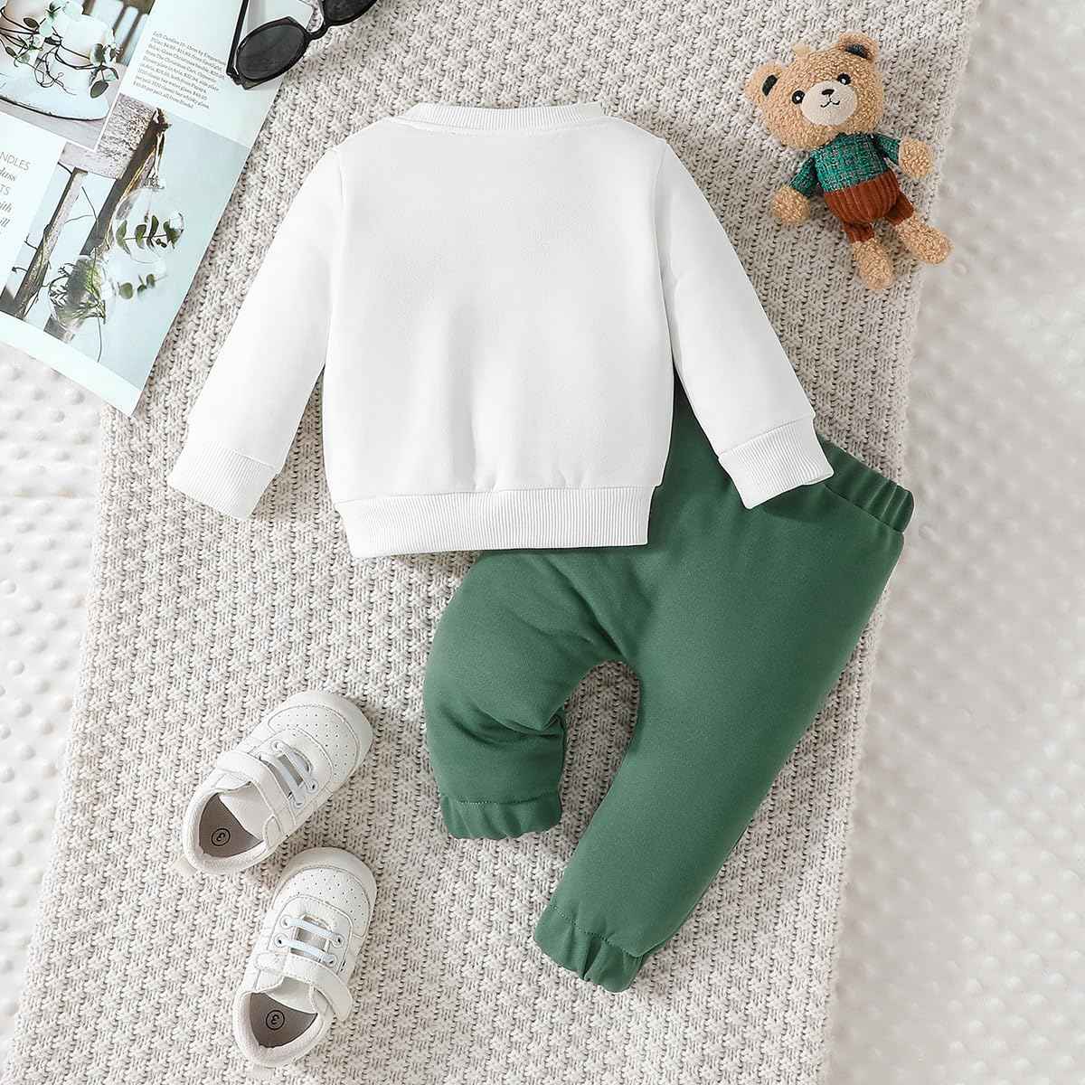 Toddler Baby Boys Outfit Colour Block Letter Print Sweatshirt Top + Plain Trousers Baby Autumn Spring 2-Piece Clothing Set