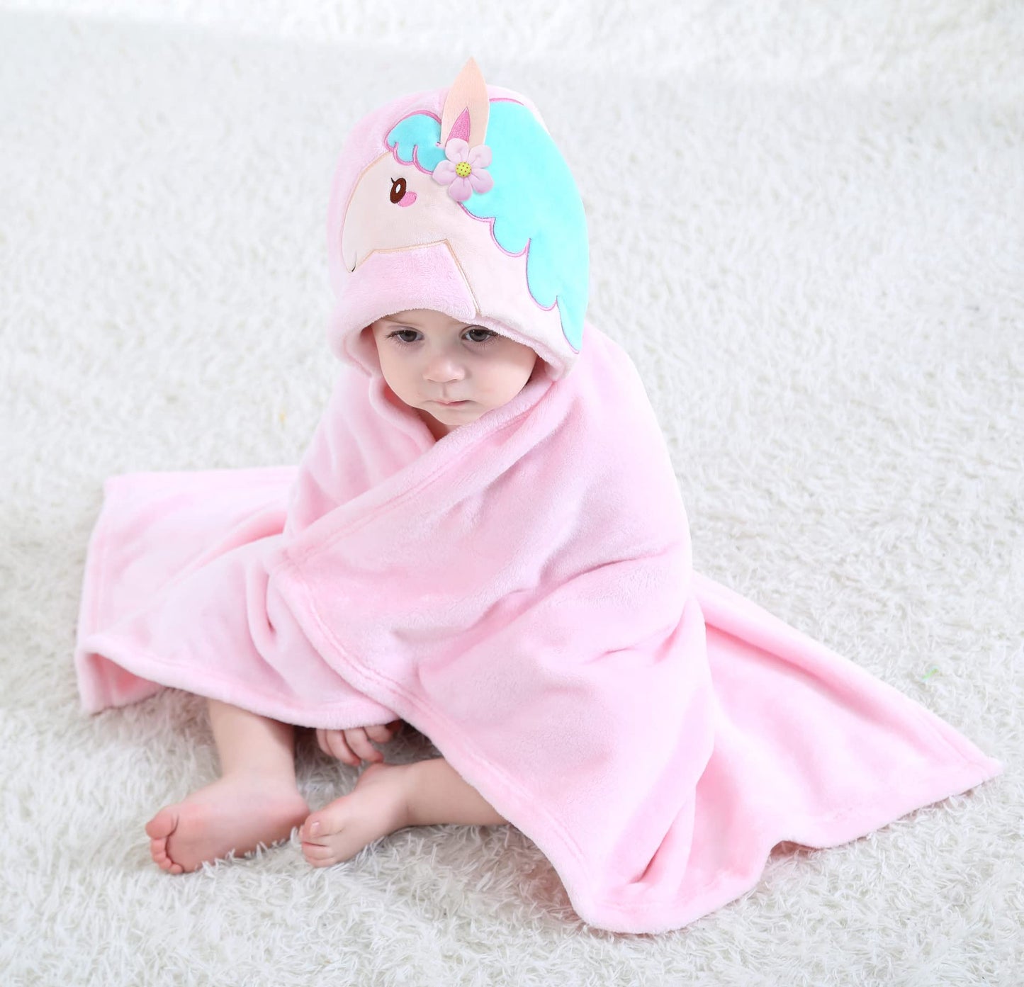 Doladola Baby Decke Babys Tier Design，Flanell Kinder Decke Kapuzenhandtuch für Mädchen und Jungen，Baby Kapuze Badeponcho Kinder Warm（gelbe Ente）