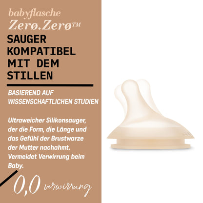Suavinex, Anti-Colic Babyflasche Zero Zero,mit mittlerem Silikonsauger (M), für Babys ab 3 Monaten, Empfohlen für gestillte Babys und Flaschennahrung, 270 ml, Deep - Meloni2