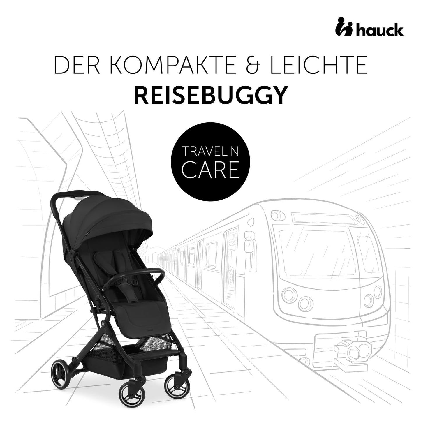 hauck Travel N Care, Dark Olive - Reise Buggy für Kinder ab Geburt bis 22 kg - mit Liegefunktion - Leicht 6,9 kg & Kompakt - Klein Zusammenklappbar - UPF 50+ - EVA Räder - Korb bis 3 kg