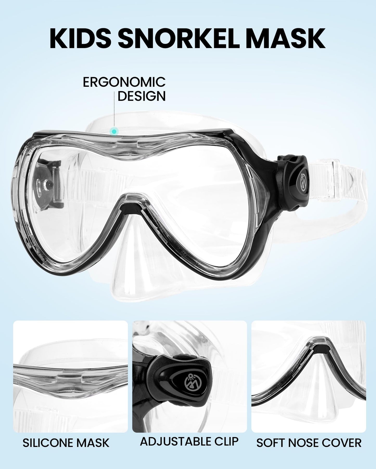 OutdoorMaster Marlin Children's Snorkel Set, Adjustable Strap, Dry Top Diving Mask, Anti-Fog Snorkel Mask, Children's Swimming Goggles for Boys and Girls, Age 4-14