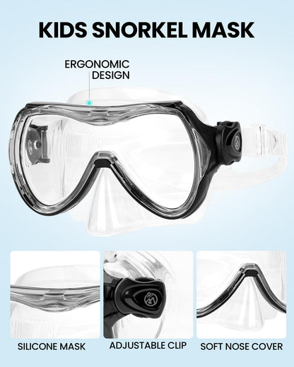 OutdoorMaster Marlin Children's Snorkel Set, Adjustable Strap, Dry Top Diving Mask, Anti-Fog Snorkel Mask, Children's Swimming Goggles for Boys and Girls, Age 4-14