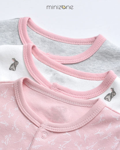 Minizone Baby Schlafstrampler 3er Pack, Pyjamas Langarm Strampler Jungen Mädchen Geschenk 9-12 Monate