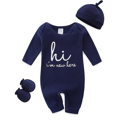 KIDDLETOWN Baby-Pyjama, Neugeborenen-Strampler, 3er-Pack, Schlafanzug mit Hut und Handschuhen, Baby-Pyjama aus Baumwolle, Langarm-Pyjama, Strampler, 0-3 Monate, Kleidung für Mädchen und Jungen