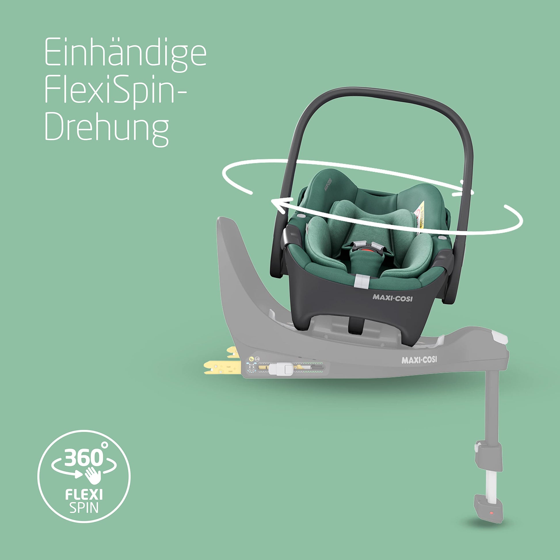 Maxi-Cosi Pebble 360 i-Size Babyschale Drehbar, Neugeborenen Autositz 360 Grad, 0–15 Monate (40–83 cm), Drehung mit einer, ClimaFlow, Easy-In-Gurt, G-CELL Seitenaufprallschutz, Essential Green - Meloni2