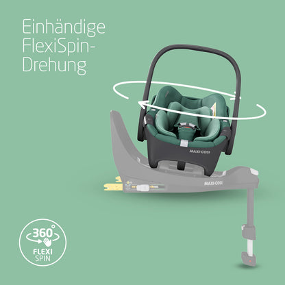 Maxi-Cosi Pebble 360 i-Size Babyschale Drehbar, Neugeborenen Autositz 360 Grad, 0–15 Monate (40–83 cm), Drehung mit einer, ClimaFlow, Easy-In-Gurt, G-CELL Seitenaufprallschutz, Essential Green - Meloni2