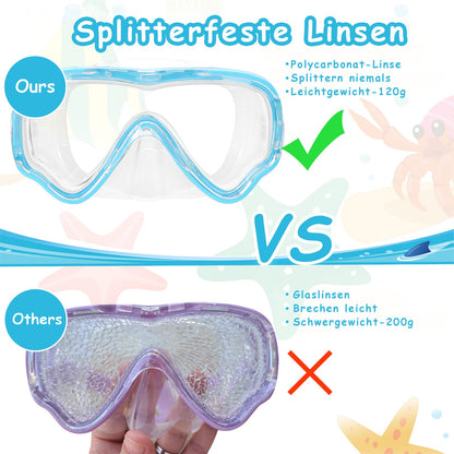Vvinca Children's Diving Goggles with Fabric Band, Swimming Goggles Children for Years Boys Girls, Snorkel Mask Children 180° Panorama Anti-Leak Diving Mask Children for 3-13 Years