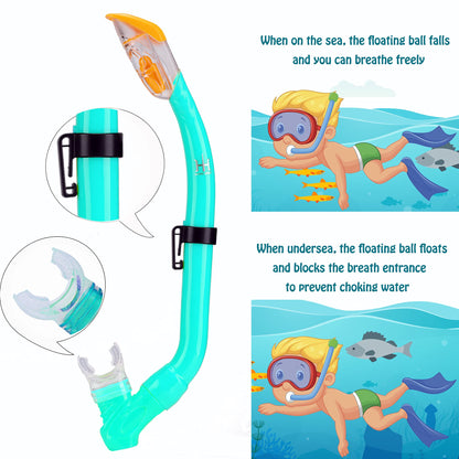 HH HHAO SPORT Children's snorkel set with fins, 180° panorama wide view diving goggles children, adjustable flippers, high-quality diving mask and dry top snorkel