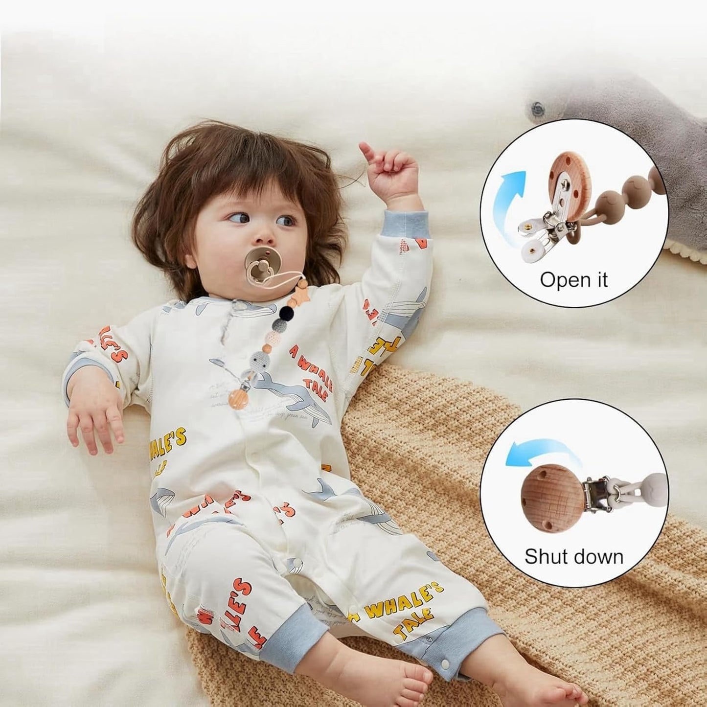 Weploda Baby Schnullerkette Clip, Schnullerkette, Schnullerkette Holz, Geflochtene Schnullerkette, Niedliche Cartoon Schnullerkette, Schnullerkette Mit Hasenmuster, Für Baby, Hält Schnuller Sauber
