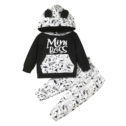 Yassiglia Baby Jungen Kleidung Set Neugeborene Zweiteiler Outfit Kleinkind Herbst Bekleidungssets Jogginganzug für Baby Junge Kapuzenpullover + Hosen Set