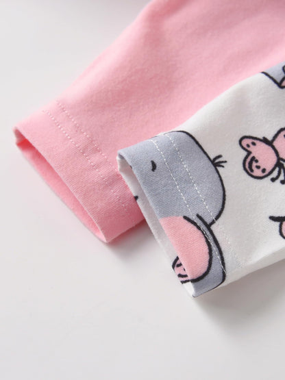 Planooar Neugeborenes Baby Mädchen Strampler Elefanten Druck Langarm Einteiler Packung von 2