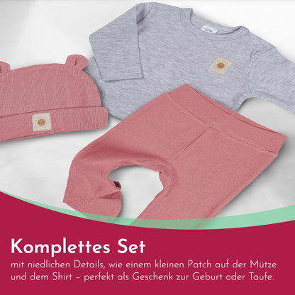 Clinotest Baby Romper Set - 3-Piece Baby Clothes for Girls & Boys 0-6 Months - Hat, Shirt, Trousers - Soft Cotton, Elastic Waistband, Breathable - Perfect for Newborns & Toddlers