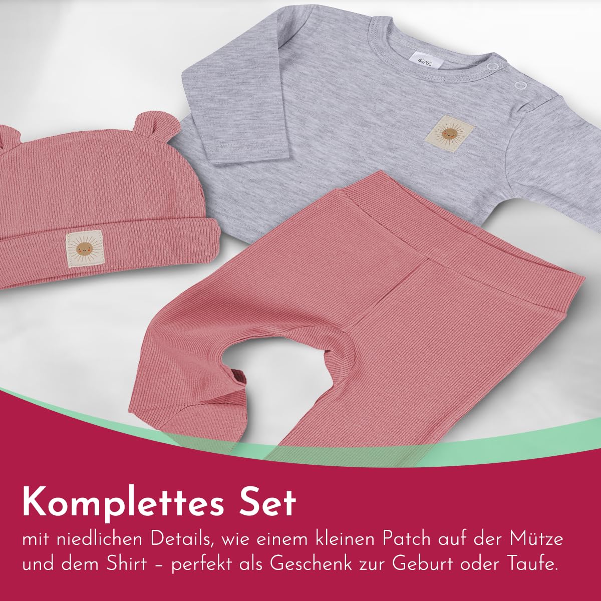 Clinotest Baby Romper Set - 3-Piece Baby Clothes for Girls & Boys 0-6 Months - Hat, Shirt, Trousers - Soft Cotton, Elastic Waistband, Breathable - Perfect for Newborns & Toddlers