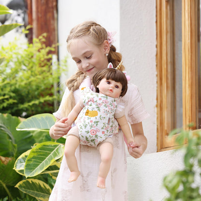 GAGAKU Puppentrage ab 3 Jahre Bauchtrage Babypuppen Zubehör Schultergurte Babytrage Puppe Kleinkind Puppentragetasche Stofftiertrage Kuscheltierträger - Rose - Kaninchengarten