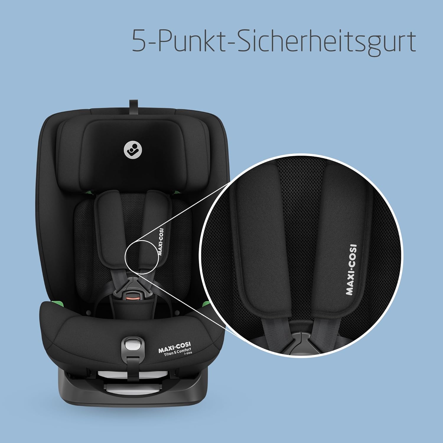 Maxi-Cosi Titan S Comfort i-Size, atmungsaktive Komfortstoffe, mitwachsender Kindersitz, 15 Monate–12 Jahre (76–150 cm), ISOFIX Kindersitz Auto, 5 Sitzposition & 13 Kopfstützenstufen, Authentic Black - Meloni2