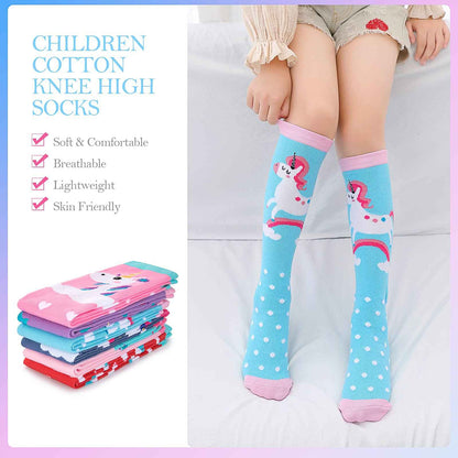 PHOGARY 6 Pairs of Knee Socks for Girls, Cute Socks Colourful Socks Children, Warm Knee Socks Children, Medium Calf Length, Long Knee Socks Girls from 3 to 12 Years, One Size