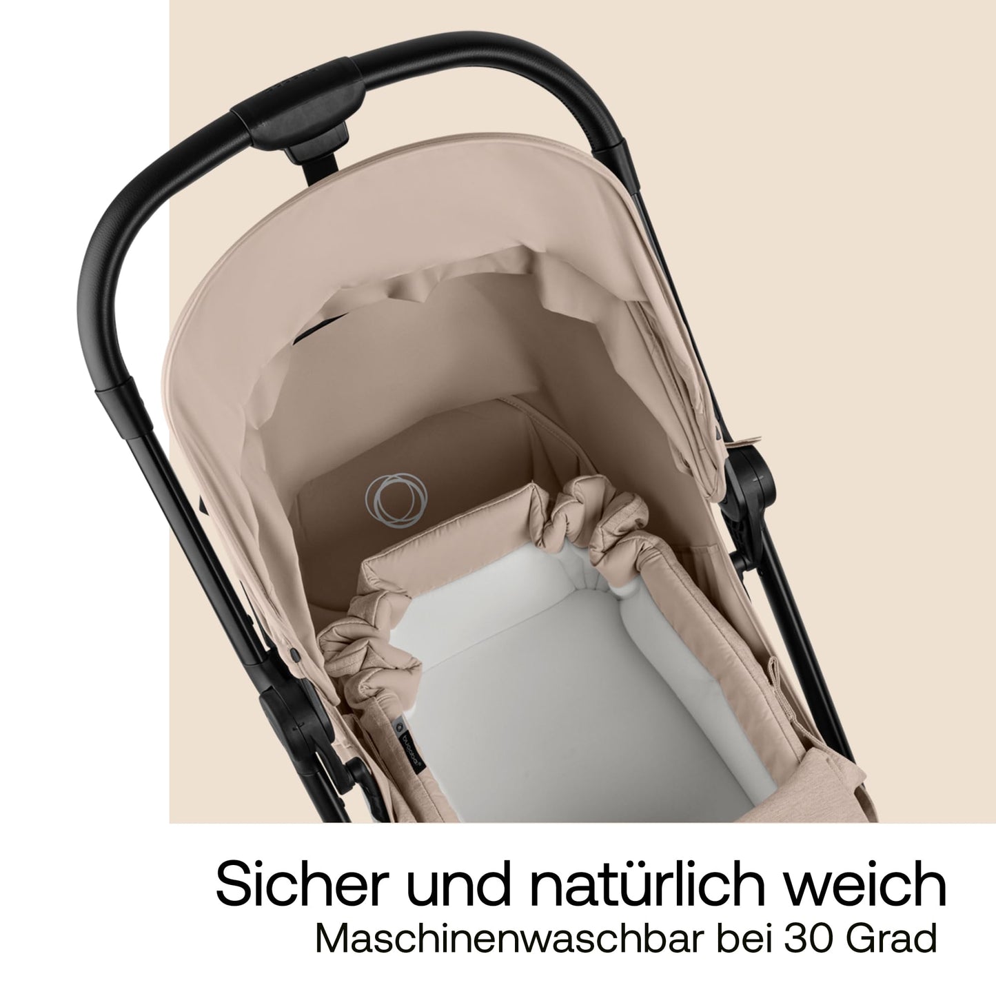 Bugaboo Babynest, tragbare Liegewanne mit Tragegurten Kinderwagen geeignet, entfalbar zu Einer Baumwollmatratze & Spielmatte, Flache Liegeeinheit ab Geburt – Desert Taupe