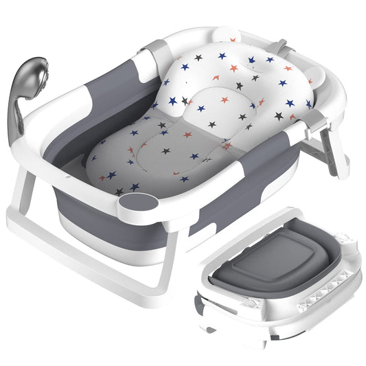 Rabb 1st Baby Badewanne Faltbare, Baby Bathtub Babywanne Faltbar Babybadewanne Tragbare Wanne für Neugeborene Kleinkinder mit Rutschfester Matte und Abflussloch (Kein Thermometer) (Grau)