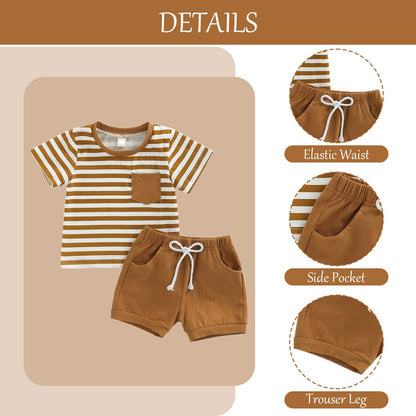 Baby Sommerkleidung Jungen Neugeborene Set Kurzarm Streifen T-Shirt und Casual Hose mit Taschen Sommer 2Pcs Outfits Kleinkind Bekleidungsset