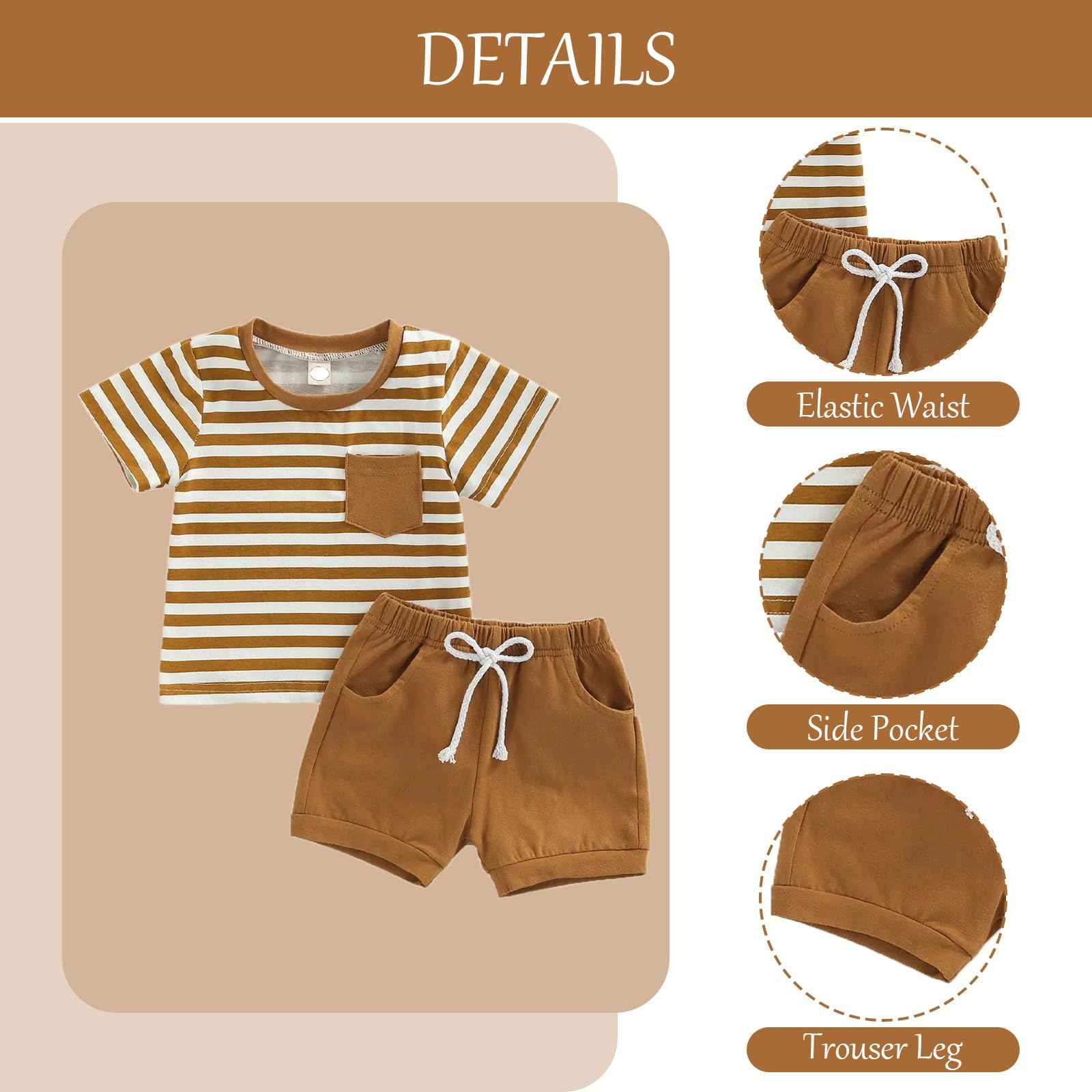 Baby Sommerkleidung Jungen Neugeborene Set Kurzarm Streifen T-Shirt und Casual Hose mit Taschen Sommer 2Pcs Outfits Kleinkind Bekleidungsset