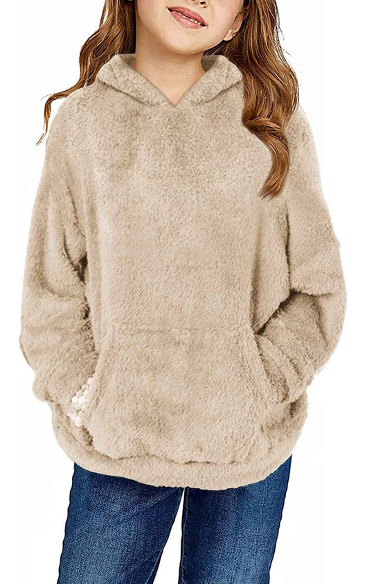 Runcati Girls' Hooded Pullover, Fuzzy Teddy Fleece Sweatshirts with Hood Pockets, Leisure, Warm, Children's Hoodies