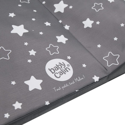 babyCalin Luxury Star Wickelauflage Dunkelgrau 50 x 70 cm - Mit aufgedruckter Maßtabelle
