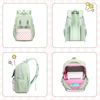 Rucksack mädchen 22L ergonomisch mit reflektierenden Streifen | Wasserdichtes Karogewebe, atmungsaktives 3D-Rückenpolster, zahlreiche getrennte Fächer, passend für 15,6-Zoll-Laptops