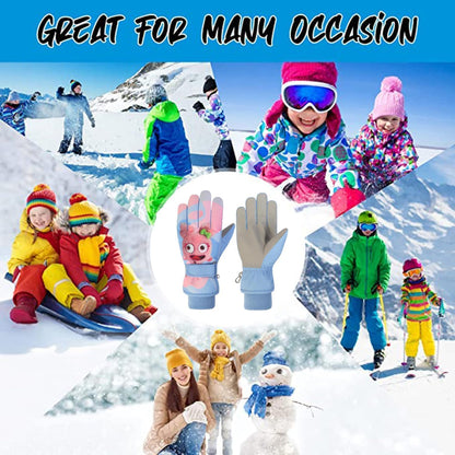 FAYHIJUN Children's Winter Snow Gloves Ski Gloves for 1-13 Years Girls Boys PU Palm Waterproof Windproof Warm Fleece Winter Gloves Cycling Gloves
