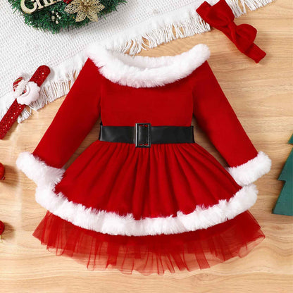 Odizli Christmas Dress Girls Children Baby Autumn Winter Long Sleeve Santa Velvet Dress + Headband Christmas Outfit