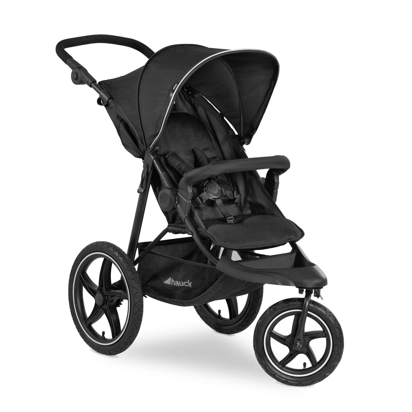 Hauck Runner, Schwarz/Neongelb - Robuster All-Terrain-Pugchair mit Regenschutz, XL Pneumatische Lufträder, verstellbare Rückenlehne von Geburt bis zu 22 kg, höhenverstellbarer Griff, XL Mesh-Fenster