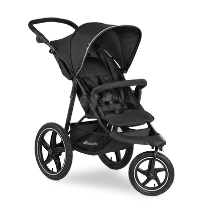 Hauck Runner, Schwarz/Neongelb - Robuster All-Terrain-Pugchair mit Regenschutz, XL Pneumatische Lufträder, verstellbare Rückenlehne von Geburt bis zu 22 kg, höhenverstellbarer Griff, XL Mesh-Fenster