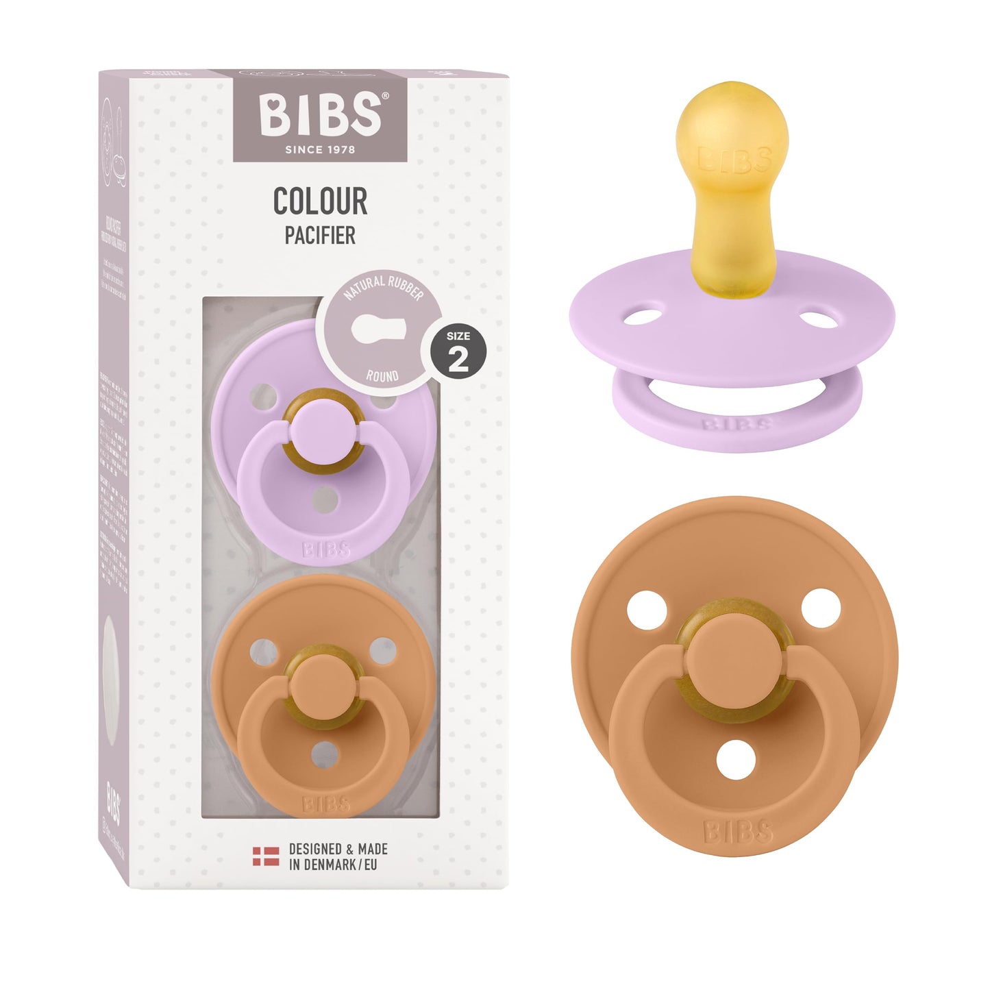 BIBS Colour Schnuller 2er-Pack, BPA-frei, Kirschform Nippel. Naturkautschuk/Latex, Hergestellt in Dänemark. Größe 2 | 6+ Monate | 2-Pack, Coral/Ruby