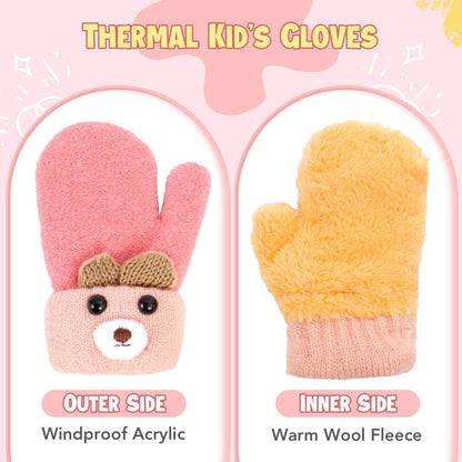 Becellen Fäustlinge Baby, Warme Weiche Kleinkind Strickhandschuhe mit Schlüsselband Niedliche Cartoon-Musterdesign Fäustlinge Baby Doppelt Winter Handschuhe für 0-3 Jahre Jungen Mädchen
