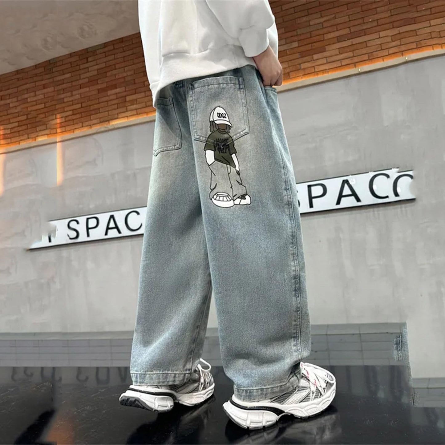 Children's Baggy Jeans Boys Wide Leg Jeans Loose Fit Denim Vintage Trousers Casual Wide Leg Jeans Streetwear Outdoor Vintage Loose Fit Baggy Jogging Bottoms Boys Black Trousers Cargo Trousers Pants